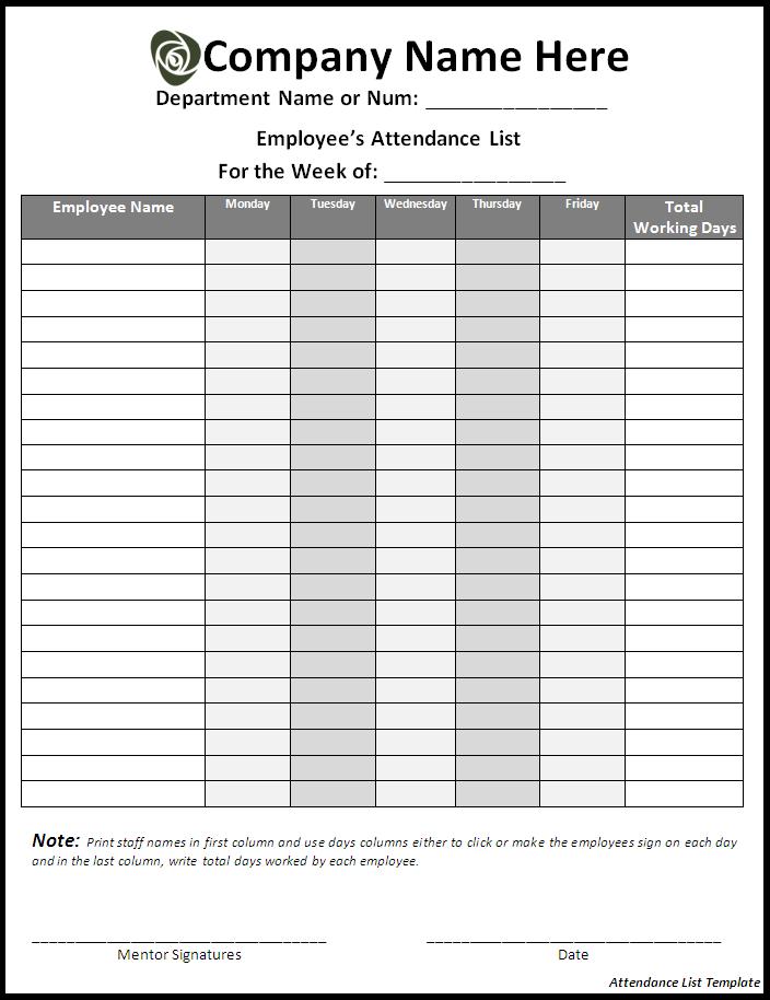 6 Free Attendance List Templates Excel PDF Formats