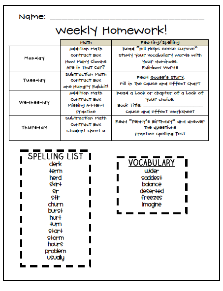 free spelling homework template