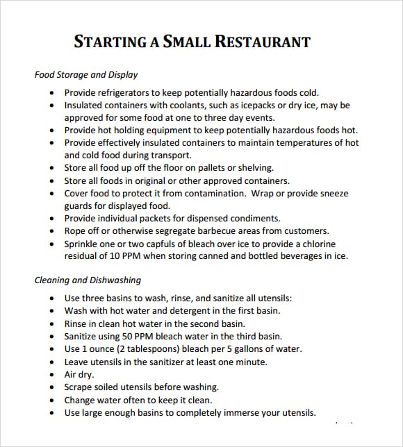 example business plan for a restaurant