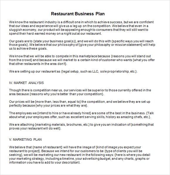 restaurant business plans pdf