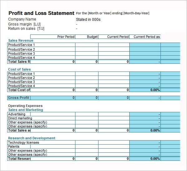 7 Free Profit And Loss Statement Templates Excel PDF Formats