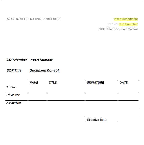 Standard Operating Procedure Template Excel PDF Formats